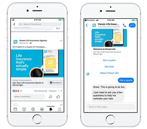 facebook messenger ad example for insurance